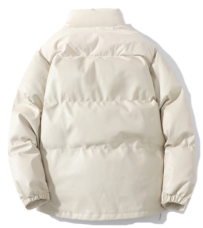 画像5: stand-up collar leather Jumper jacket baseball uniform jacket blouson　ユニセッ クス男女兼用スタンドカラージップアップレザーダウンジャケットスタジアムジャンパー スタジャン ブルゾンジャケット (5)