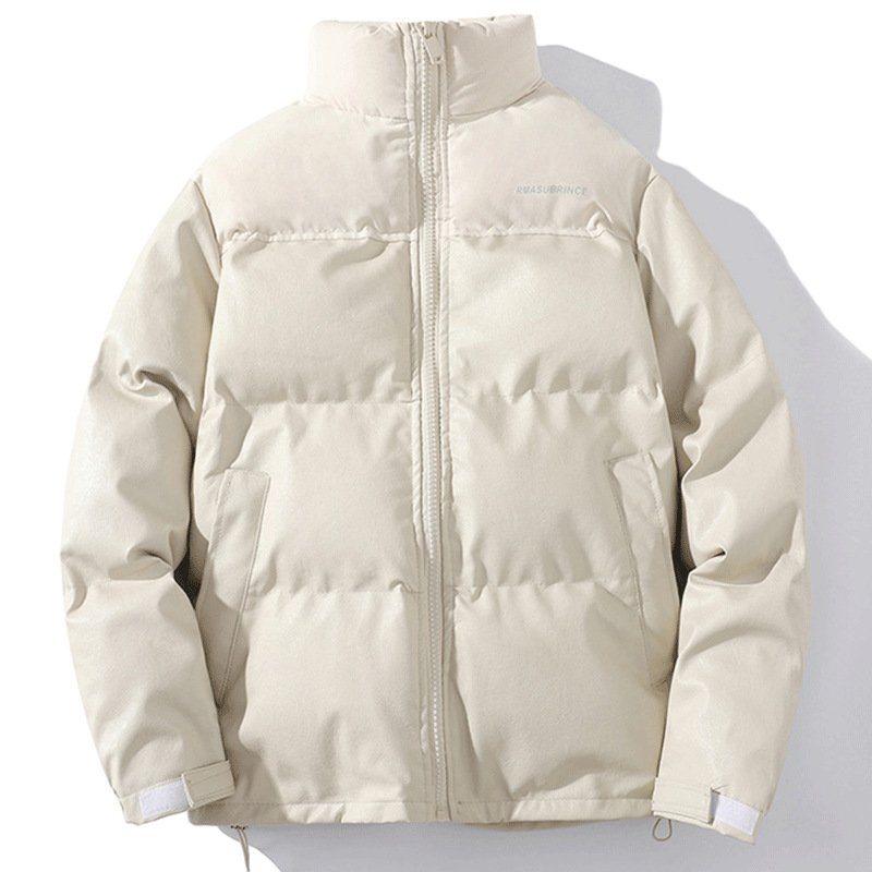 画像2: stand-up collar leather Jumper jacket baseball uniform jacket blouson　ユニセッ クス男女兼用スタンドカラージップアップレザーダウンジャケットスタジアムジャンパー スタジャン ブルゾンジャケット (2)