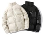 画像6: stand-up collar leather Jumper jacket baseball uniform jacket blouson　ユニセッ クス男女兼用スタンドカラージップアップレザーダウンジャケットスタジアムジャンパー スタジャン ブルゾンジャケット (6)