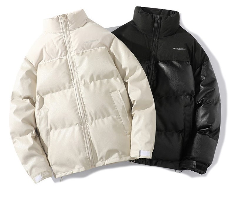 画像6: stand-up collar leather Jumper jacket baseball uniform jacket blouson　ユニセッ クス男女兼用スタンドカラージップアップレザーダウンジャケットスタジアムジャンパー スタジャン ブルゾンジャケット (6)