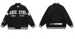 画像4: leather collar letter logo embroideryJumper jacket baseball uniform jacket blouson　ユニセッ クス男女兼用レザー襟レターロゴ刺繍ジャケットスタジアムジャンパー スタジャン ブルゾンジャケット (4)