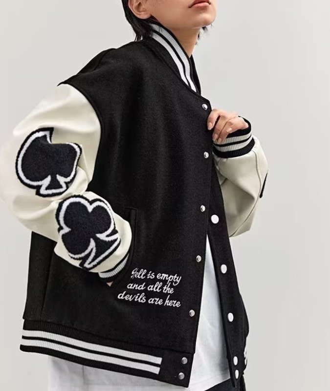 画像6: playing card embroideryJumper jacket baseball uniform jacket blouson ユニセッ クス男女兼用トランプ カード刺繍ジャケットスタジアムジャンパー スタジャン ブルゾンジャケット (6)