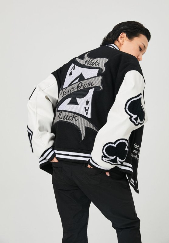 画像5: playing card embroideryJumper jacket baseball uniform jacket blouson ユニセッ クス男女兼用トランプ カード刺繍ジャケットスタジアムジャンパー スタジャン ブルゾンジャケット (5)