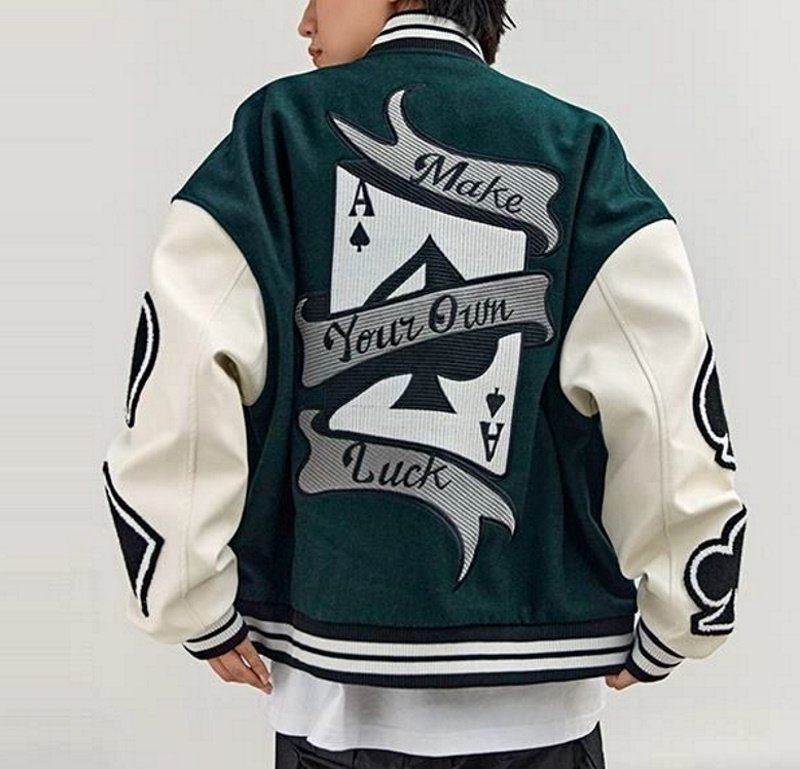 画像2: playing card embroideryJumper jacket baseball uniform jacket blouson ユニセッ クス男女兼用トランプ カード刺繍ジャケットスタジアムジャンパー スタジャン ブルゾンジャケット (2)