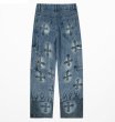 画像2: Unisex CROSS PRINT CARGO DENIM PANTS jeans  Pants　ユニセッククロスプリントデニムカーゴパンツジーンズパンツ (2)