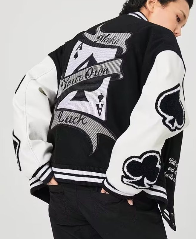 画像3: playing card embroideryJumper jacket baseball uniform jacket blouson ユニセッ クス男女兼用トランプ カード刺繍ジャケットスタジアムジャンパー スタジャン ブルゾンジャケット (3)