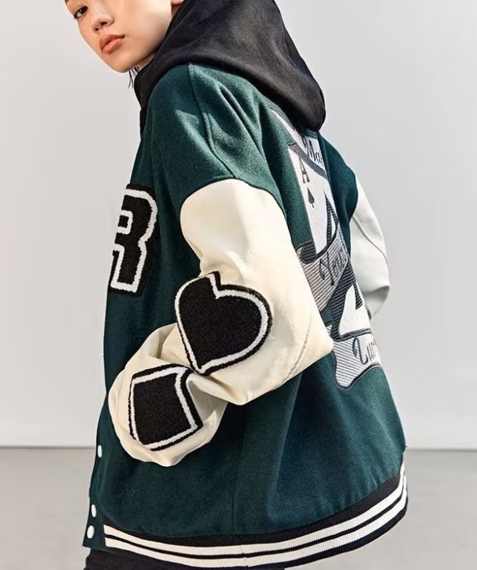 画像13: playing card embroideryJumper jacket baseball uniform jacket blouson ユニセッ クス男女兼用トランプ カード刺繍ジャケットスタジアムジャンパー スタジャン ブルゾンジャケット (13)