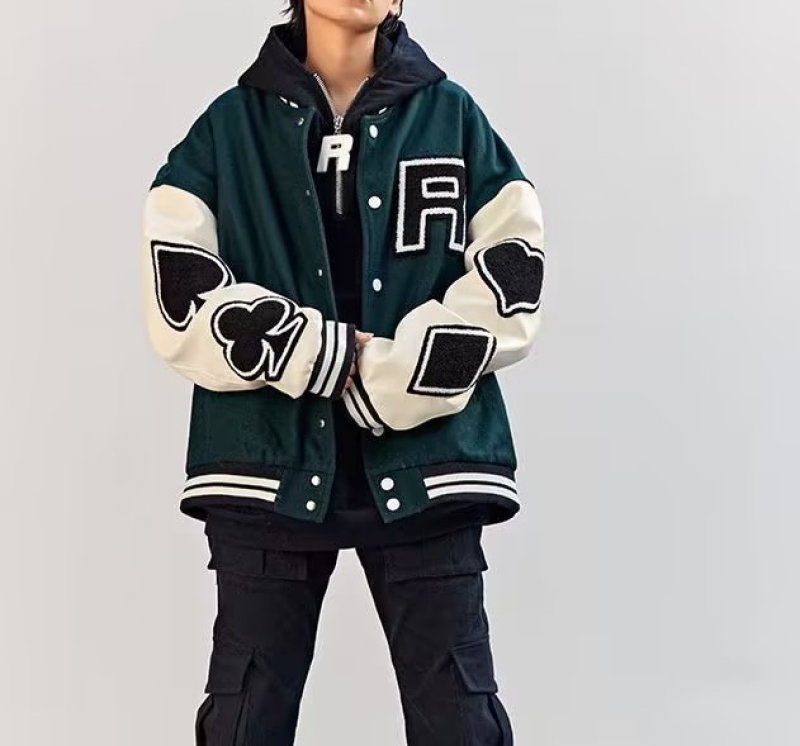 画像7: playing card embroideryJumper jacket baseball uniform jacket blouson ユニセッ クス男女兼用トランプ カード刺繍ジャケットスタジアムジャンパー スタジャン ブルゾンジャケット (7)