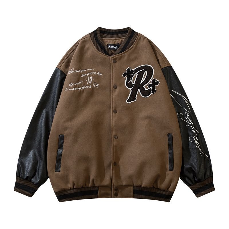 画像4: Madonna cross embroidery Jumper jacket baseball uniform jacket blouson ユニセッ クス男女兼用マリアマドンナ&クロス刺繍ジャケットスタジアムジャンパー スタジャン ブルゾンジャケット (4)
