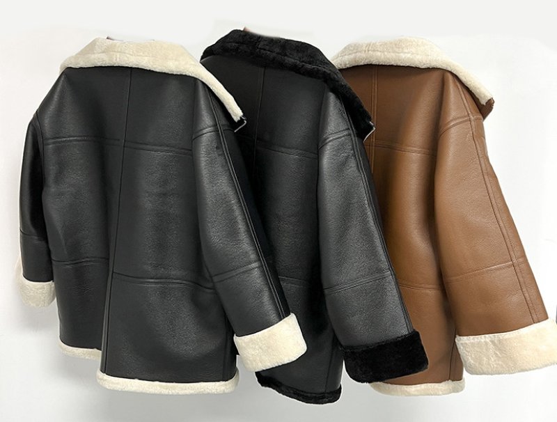 画像11: Eco-friendly fur coat Sheep Skin Jacket coat スプライシング シープスキン ジャケット ブルゾンコート (11)