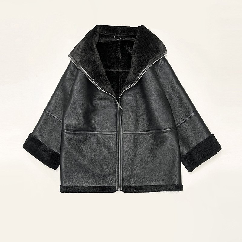 画像8: Eco-friendly fur coat Sheep Skin Jacket coat スプライシング シープスキン ジャケット ブルゾンコート (8)