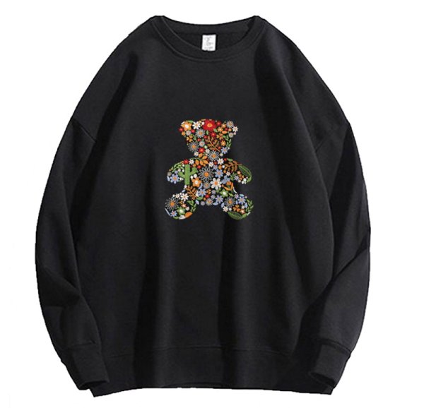 画像1: flower bear printing round neck sweater  ユニセックス 男女兼用フラワーベア熊プリントラウンドネックスウェットプルオーバートレーナー (1)