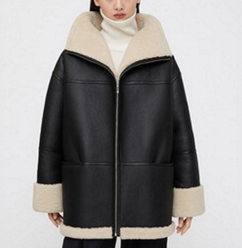 画像2: Eco-friendly fur coat Sheep Skin Jacket coat スプライシング シープスキン ジャケット ブルゾンコート (2)