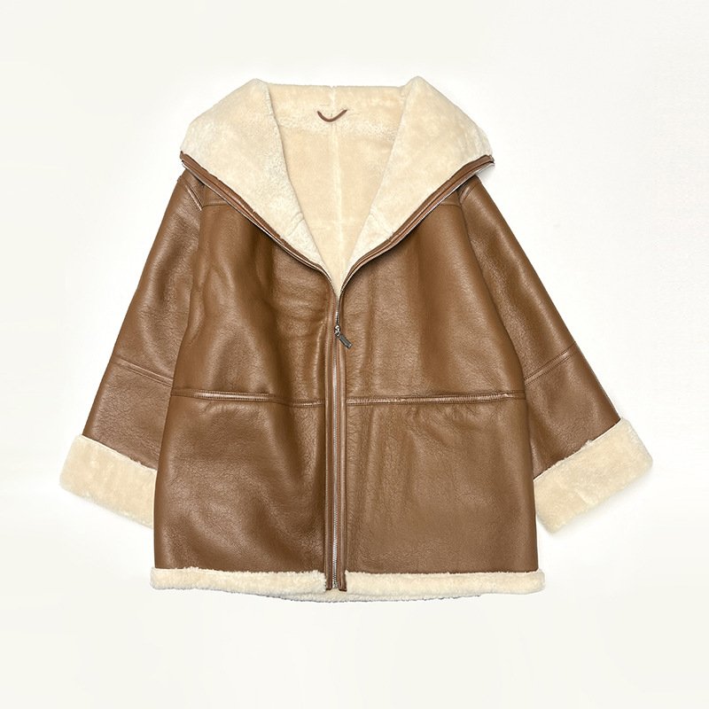 画像10: Eco-friendly fur coat Sheep Skin Jacket coat スプライシング シープスキン ジャケット ブルゾンコート (10)