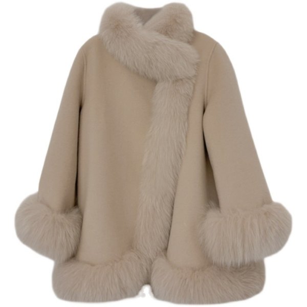 画像1: 22 Women's Real Fox Real Fur Cashmere Short Coat  リアル フォックスファートリム カシミア ショート コート  (1)