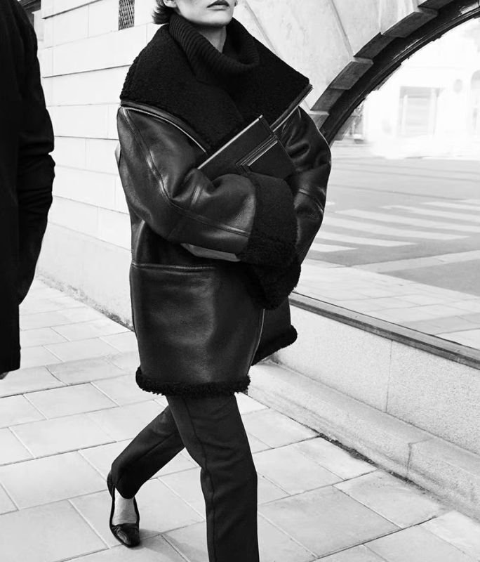 画像5: Eco-friendly fur coat Sheep Skin Jacket coat スプライシング シープスキン ジャケット ブルゾンコート (5)