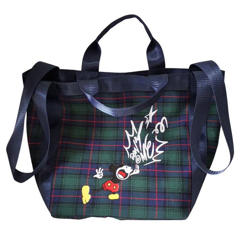 画像12: Check x Mickey Mouse donald duck Tote Shoulder Eco Bag チェック柄×ミッキーマウス ドナルドダックトートショルダーバッグ エコバッグ (12)