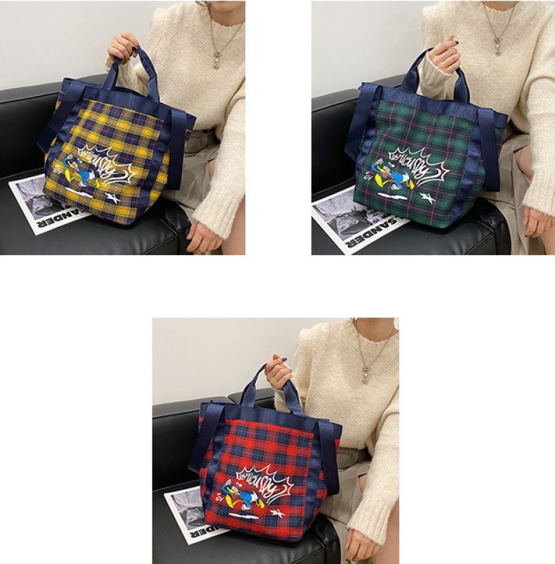 画像10: Check x Mickey Mouse donald duck Tote Shoulder Eco Bag チェック柄×ミッキーマウス ドナルドダックトートショルダーバッグ エコバッグ (10)