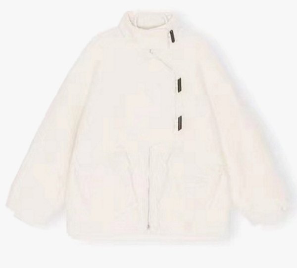 画像1: single-breasted white stand-up collar jacket coat  ショート丈スタンドアップカラージャケットコート (1)