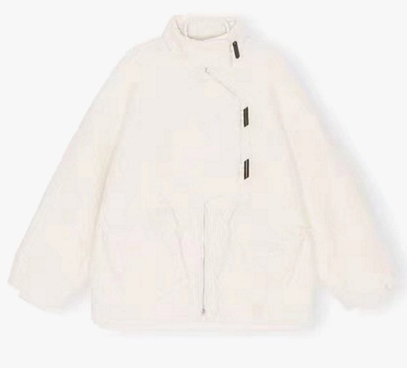画像1: single-breasted white stand-up collar jacket coat  ショート丈スタンドアップカラージャケットコート (1)