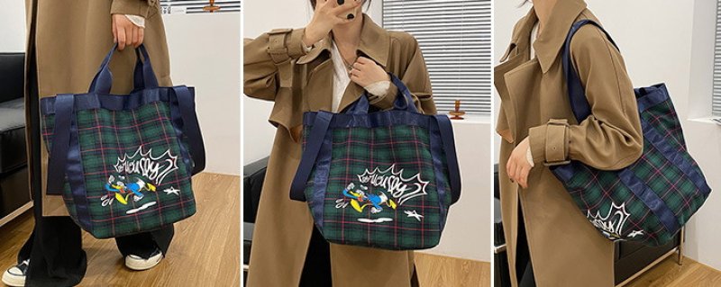 画像7: Check x Mickey Mouse donald duck Tote Shoulder Eco Bag チェック柄×ミッキーマウス ドナルドダックトートショルダーバッグ エコバッグ (7)