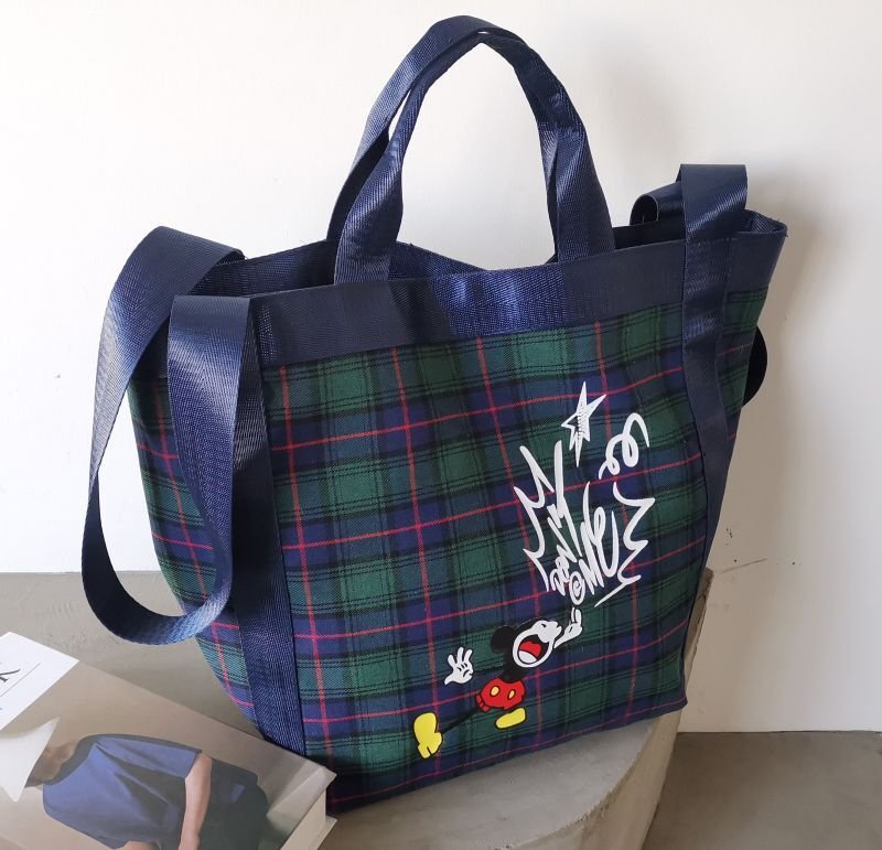 画像9: Check x Mickey Mouse donald duck Tote Shoulder Eco Bag チェック柄×ミッキーマウス ドナルドダックトートショルダーバッグ エコバッグ (9)