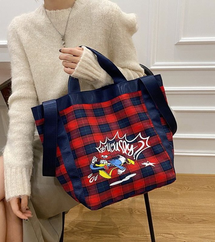 画像4: Check x Mickey Mouse donald duck Tote Shoulder Eco Bag チェック柄×ミッキーマウス ドナルドダックトートショルダーバッグ エコバッグ (4)