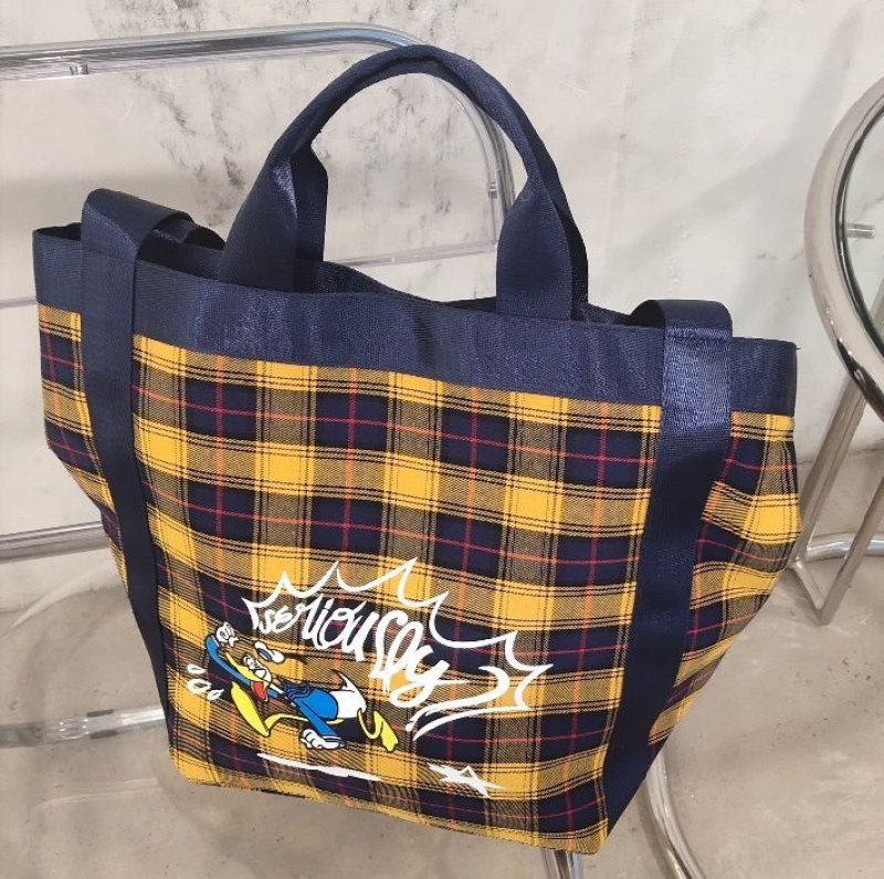 画像6: Check x Mickey Mouse donald duck Tote Shoulder Eco Bag チェック柄×ミッキーマウス ドナルドダックトートショルダーバッグ エコバッグ (6)