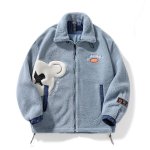 画像2: kaws bear polar fleeceLamb Plush  JacketJumper jacket baseball uniform jacket blouson　ユニセッ クス男女兼用カウズベアフリースジップアップ ジャケットスタジアムジャンパー スタジャン ブルゾンジャケット (2)