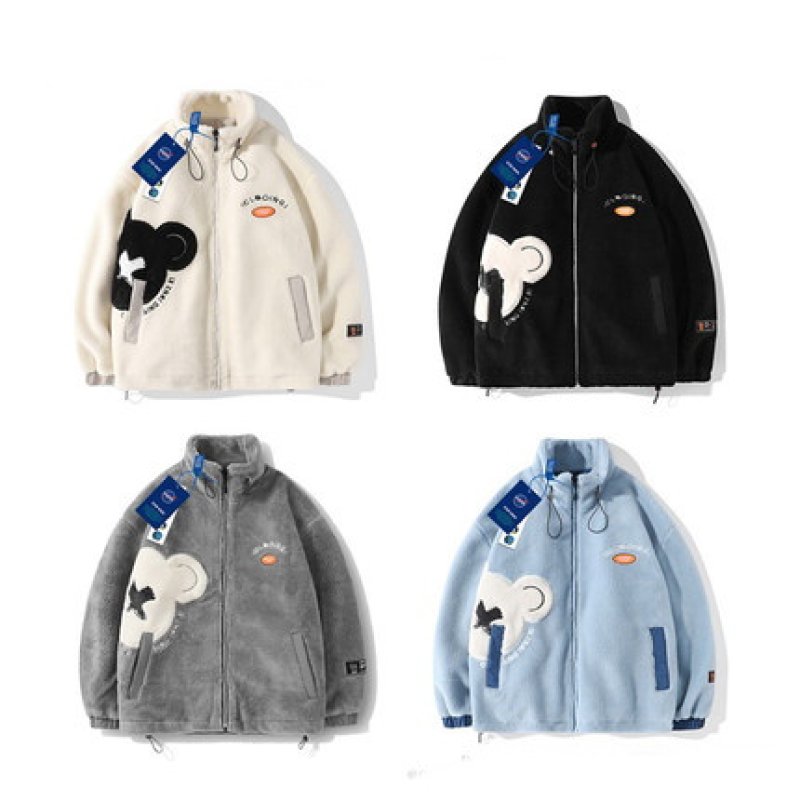 画像5: kaws bear polar fleeceLamb Plush  JacketJumper jacket baseball uniform jacket blouson ユニセッ クス男女兼用カウズベアフリースジップアップ ジャケットスタジアムジャンパー スタジャン ブルゾンジャケット (5)