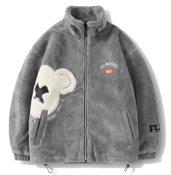 画像1: kaws bear polar fleeceLamb Plush  JacketJumper jacket baseball uniform jacket blouson　ユニセッ クス男女兼用カウズベアフリースジップアップ ジャケットスタジアムジャンパー スタジャン ブルゾンジャケット (1)