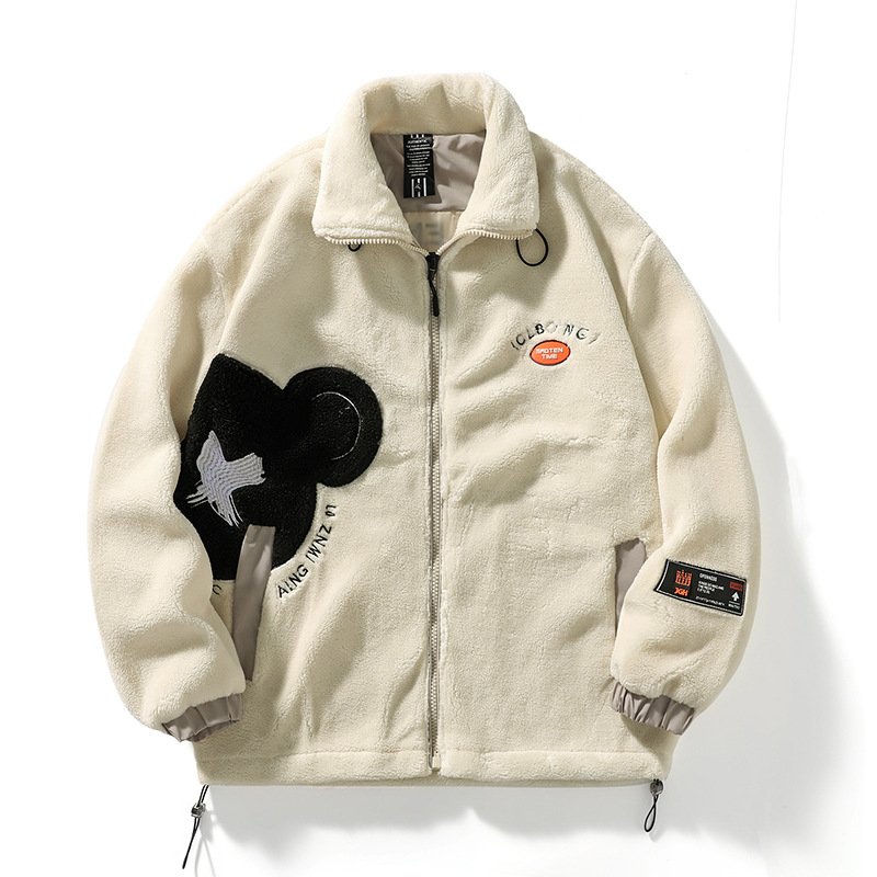 画像4: kaws bear polar fleeceLamb Plush  JacketJumper jacket baseball uniform jacket blouson ユニセッ クス男女兼用カウズベアフリースジップアップ ジャケットスタジアムジャンパー スタジャン ブルゾンジャケット (4)