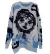 画像1: graffiti printed mohair KNIT SWEATER Knit  　ガールグラフィックモヘア編み込み丸首ラウンドネックセーターニット (1)