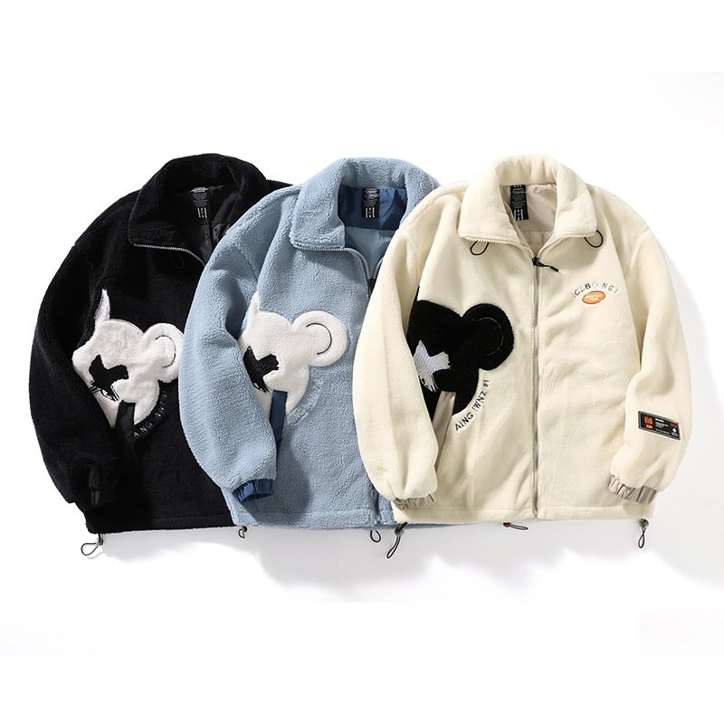画像6: kaws bear polar fleeceLamb Plush  JacketJumper jacket baseball uniform jacket blouson ユニセッ クス男女兼用カウズベアフリースジップアップ ジャケットスタジアムジャンパー スタジャン ブルゾンジャケット (6)