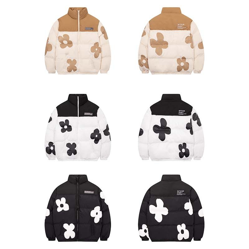 画像6: Flower Print Stand Neck Collar coat Jumper jacket baseball uniform jacket blouson ユニセッ クス男女兼用スタンドカラージップアップフラワープリントダウンジャケットスタジアムジャンパー スタジャン ブルゾンジャケット (6)