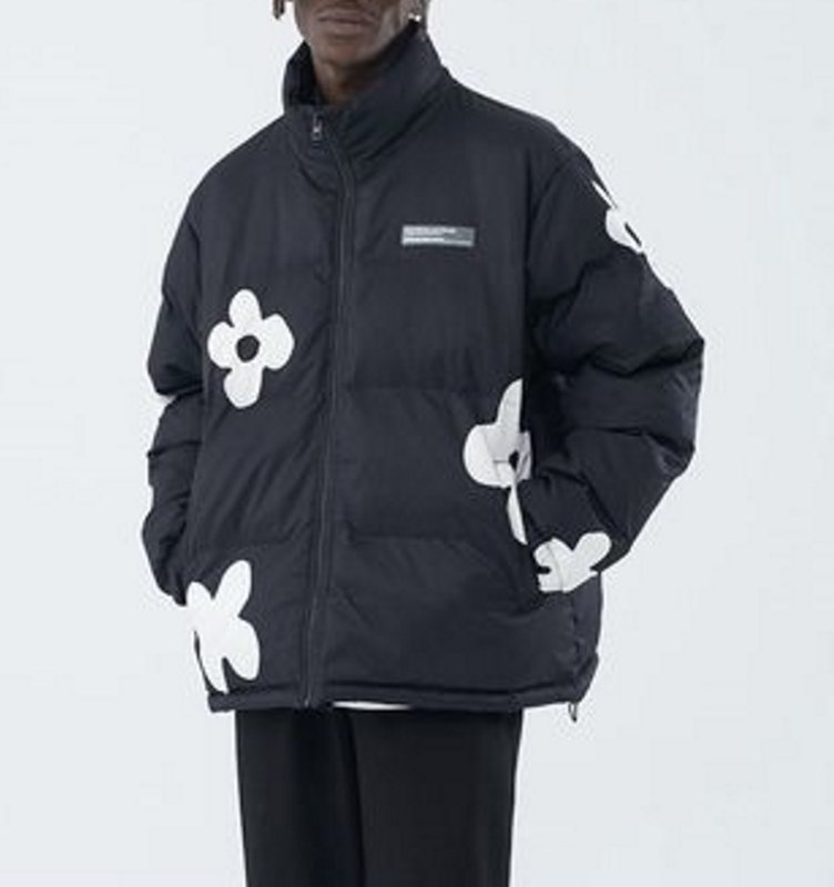 画像7: Flower Print Stand Neck Collar coat Jumper jacket baseball uniform jacket blouson ユニセッ クス男女兼用スタンドカラージップアップフラワープリントダウンジャケットスタジアムジャンパー スタジャン ブルゾンジャケット (7)