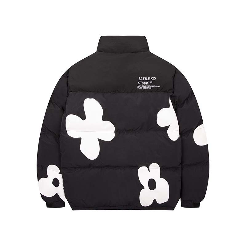 画像4: Flower Print Stand Neck Collar coat Jumper jacket baseball uniform jacket blouson ユニセッ クス男女兼用スタンドカラージップアップフラワープリントダウンジャケットスタジアムジャンパー スタジャン ブルゾンジャケット (4)