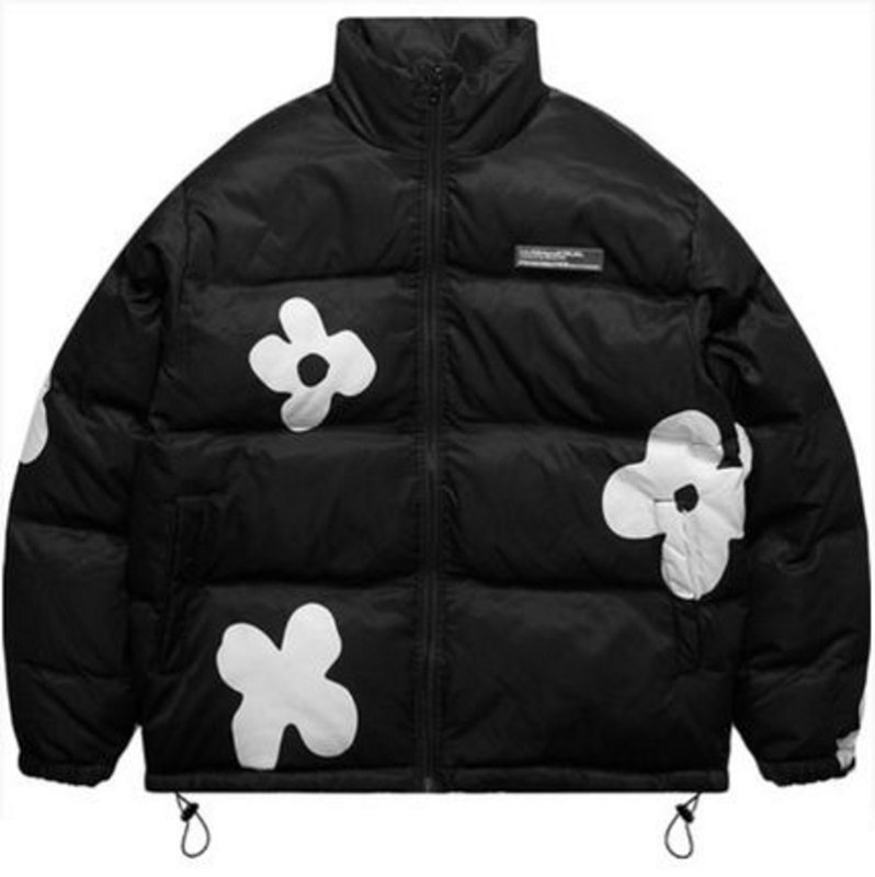 画像9: Flower Print Stand Neck Collar coat Jumper jacket baseball uniform jacket blouson ユニセッ クス男女兼用スタンドカラージップアップフラワープリントダウンジャケットスタジアムジャンパー スタジャン ブルゾンジャケット (9)