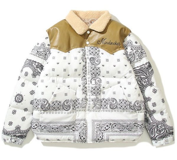 画像1: paisley down western styleJumper jacket baseball uniform jacket blouson　ユニセッ クス男女兼用ペイズリーウエスタンダウンジャケットスタジアムジャンパー スタジャン ブルゾンジャケット (1)