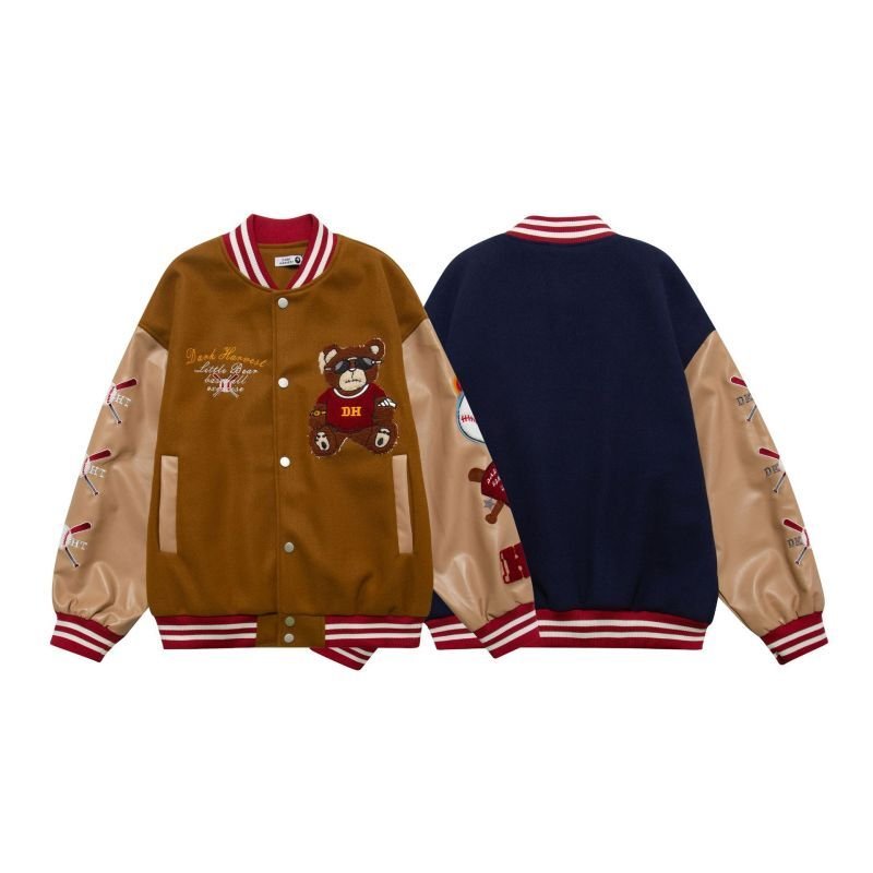 画像5: sunglasses bear embroidery Jumper jacket baseball uniform jacket blouson ユニセッ クス男女兼用サングラスベア熊刺繍ジャケットスタジアムジャンパー スタジャン ブルゾンジャケット (5)