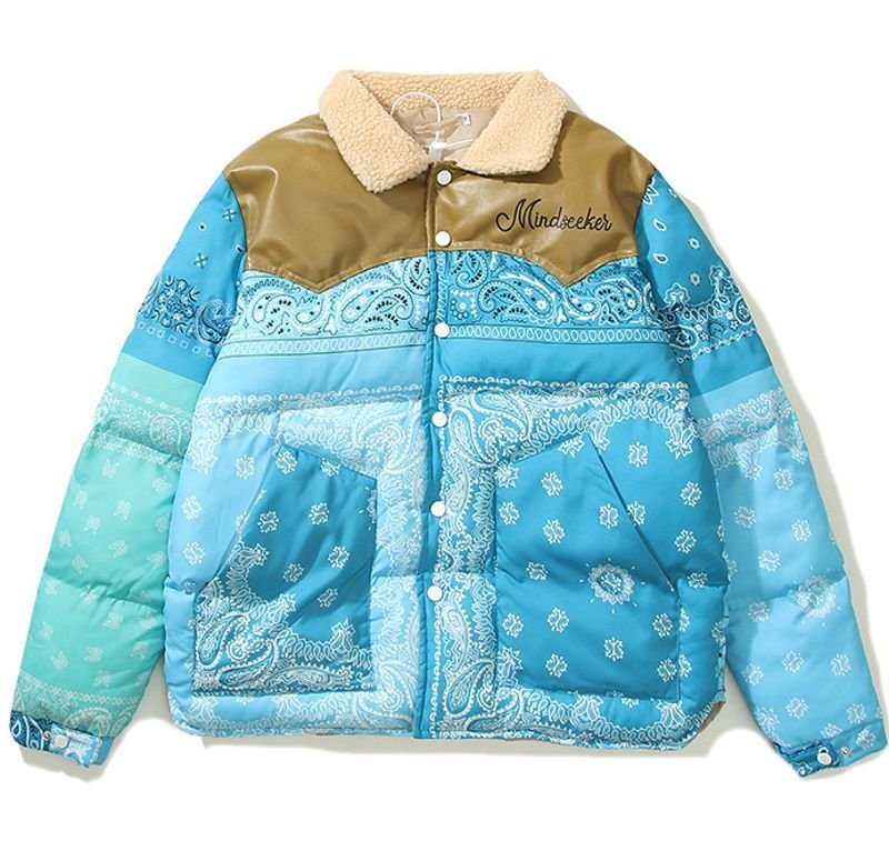 画像2: paisley down western styleJumper jacket baseball uniform jacket blouson ユニセッ クス男女兼用ペイズリーウエスタンダウンジャケットスタジアムジャンパー スタジャン ブルゾンジャケット (2)