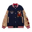 画像1: sunglasses bear embroidery Jumper jacket baseball uniform jacket blouson　ユニセッ クス男女兼用サングラスベア熊刺繍ジャケットスタジアムジャンパー スタジャン ブルゾンジャケット (1)