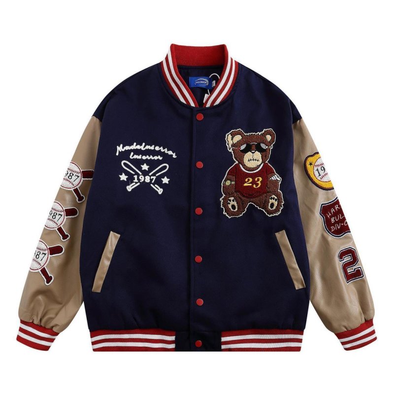 画像6: sunglasses bear embroidery Jumper jacket baseball uniform jacket blouson ユニセッ クス男女兼用サングラスベア熊刺繍ジャケットスタジアムジャンパー スタジャン ブルゾンジャケット (6)