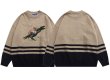 画像3: STAR ODMWR Cartoon Bear Embroidered Striped Pullover sweater  ユニセックス 男女兼用 ベアクマ刺繍ストライプ プルオーバーセーター (3)