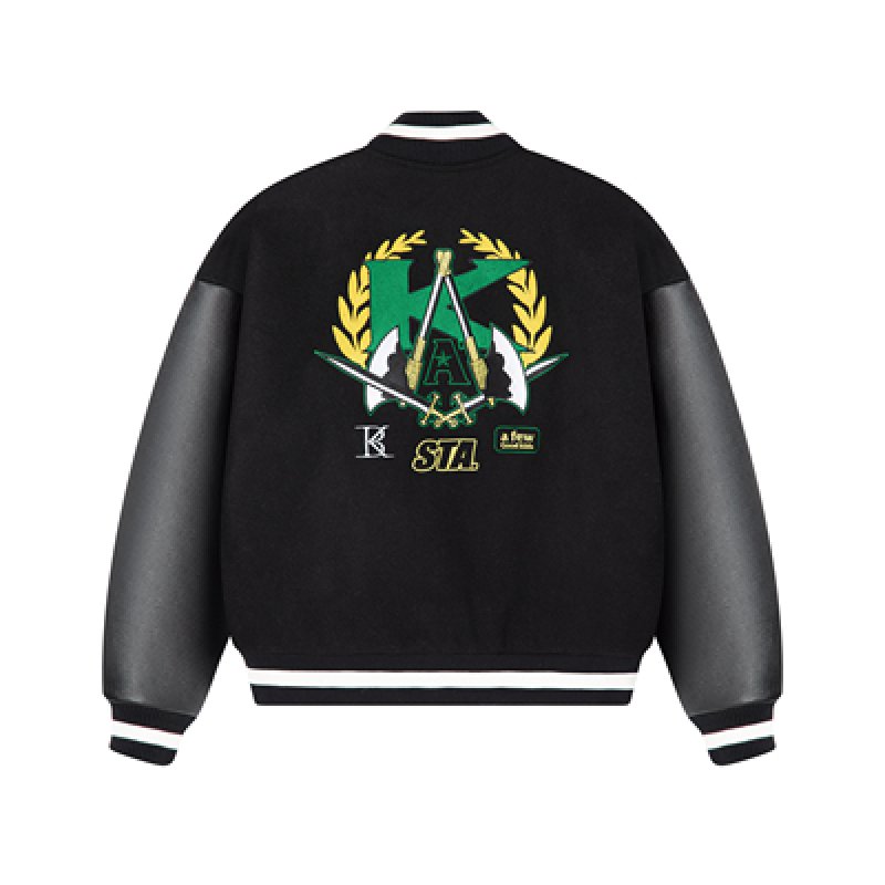 画像2: 22 AFGK×STA FFF DONCARE 3D CIRCLE LOGO PU Leather baseball uniform jacket blouson ユニセックス 男女兼用  ベースボールジャケット スタジャン スタンドダウンJKT AFGK A FEW GOOD KIDS (2)