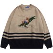 画像1: STAR ODMWR Cartoon Bear Embroidered Striped Pullover sweater  ユニセックス 男女兼用 ベアクマ刺繍ストライプ プルオーバーセーター (1)