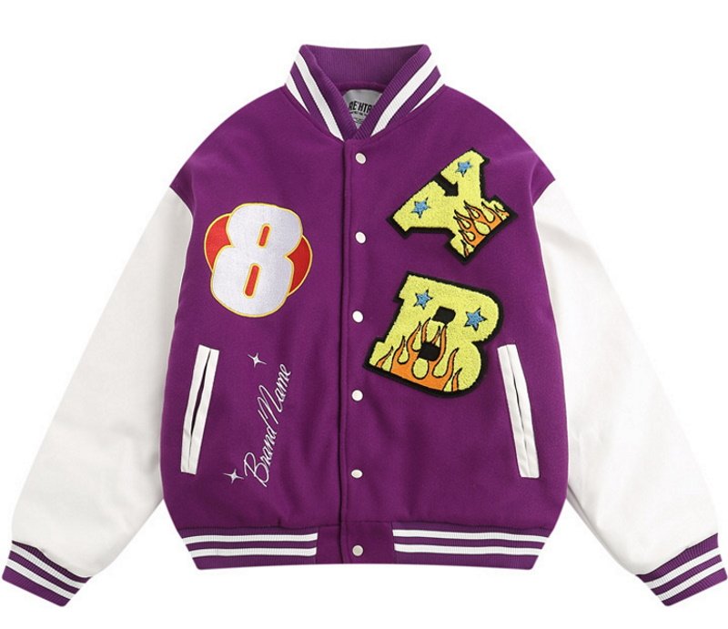 画像2: YB flame embroidery Jumper jacket baseball uniform jacket blouson ユニセッ クス男女兼用フレイム炎刺繍ジャケットスタジアムジャンパー スタジャン ブルゾンジャケット (2)