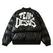 画像2: team desus embroidery Jumper jacket baseball uniform jacket blouson　ユニセッ クス男女兼用チームエンブレムレザーダウンジャケットスタジアムジャンパー スタジャン ブルゾンジャケット (2)