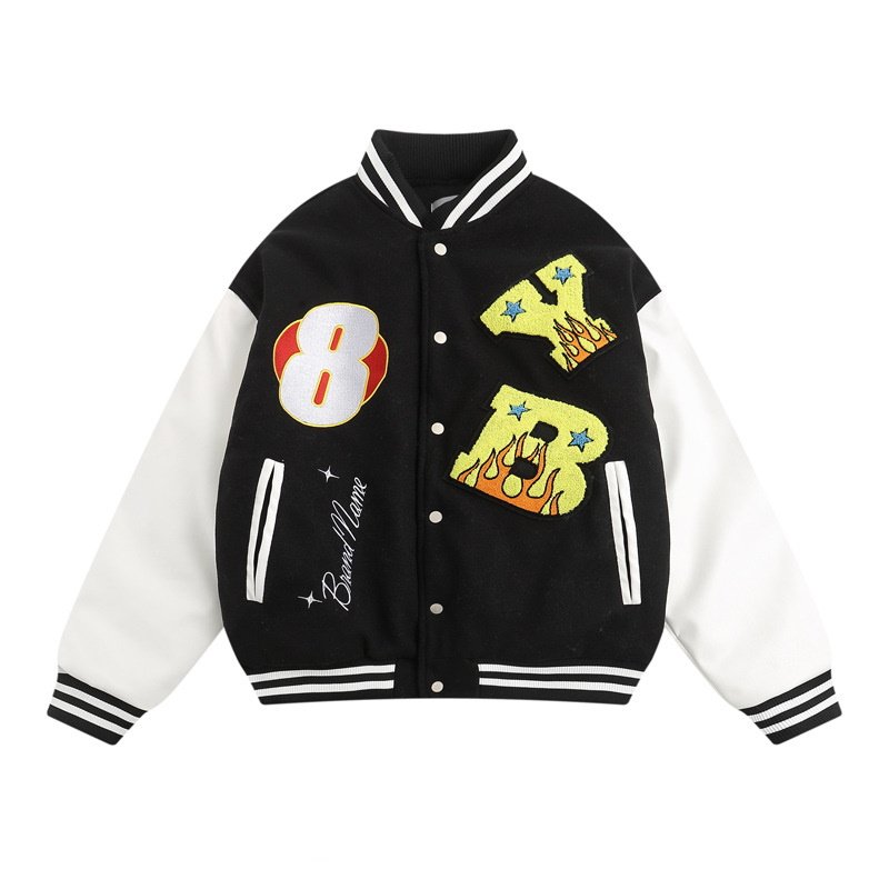 画像3: YB flame embroidery Jumper jacket baseball uniform jacket blouson ユニセッ クス男女兼用フレイム炎刺繍ジャケットスタジアムジャンパー スタジャン ブルゾンジャケット (3)