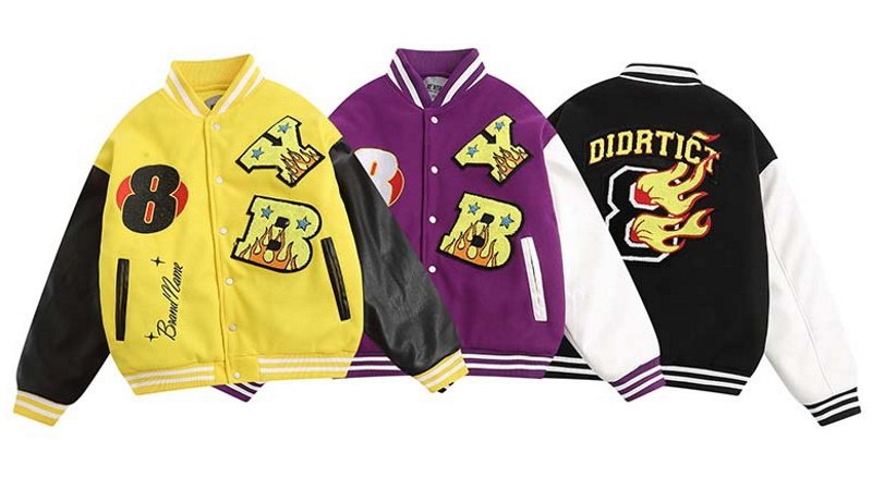 画像4: YB flame embroidery Jumper jacket baseball uniform jacket blouson ユニセッ クス男女兼用フレイム炎刺繍ジャケットスタジアムジャンパー スタジャン ブルゾンジャケット (4)